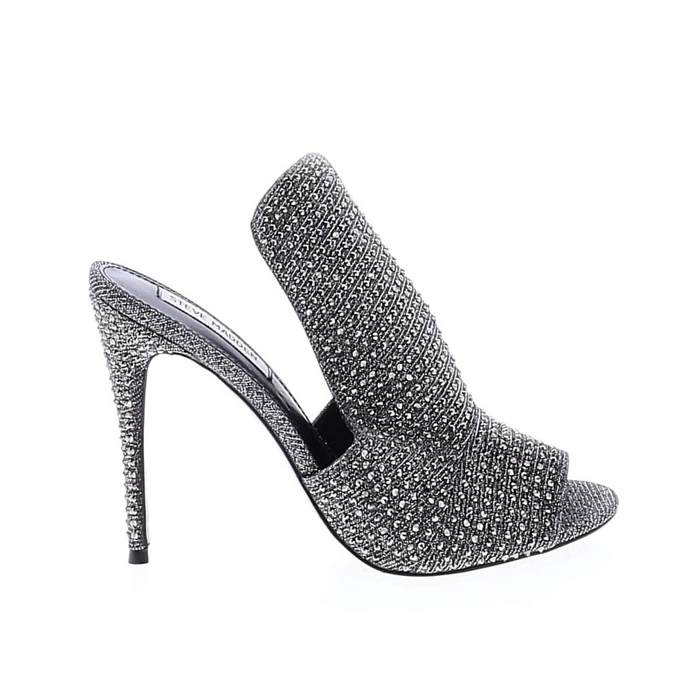 Steve Madden Sinful Mules Womens 8.5 Grey Excellent Rhinestone Stiletto Heels